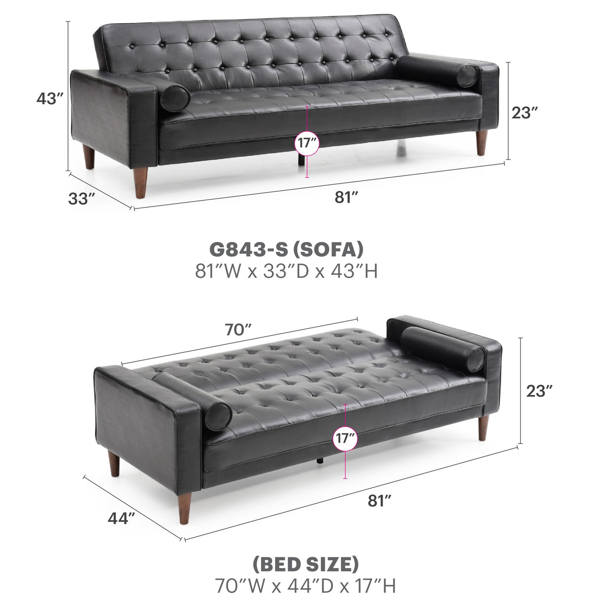 Glory Furniture Andrews G843A-S Sofa Bed , BLACK