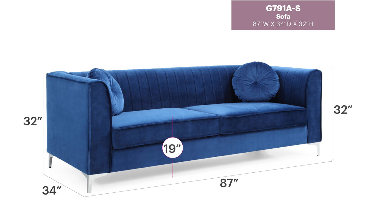Delray G791A-S Sofa ( 2 Boxes ) , NAVY BLUE