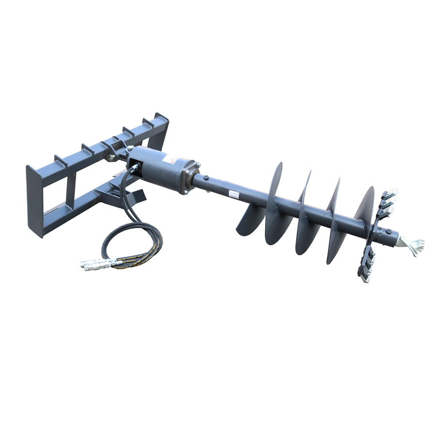 skid steer post hole auger drive attachment, 18" diameter auger, 46" drilling  depth, standard flow
