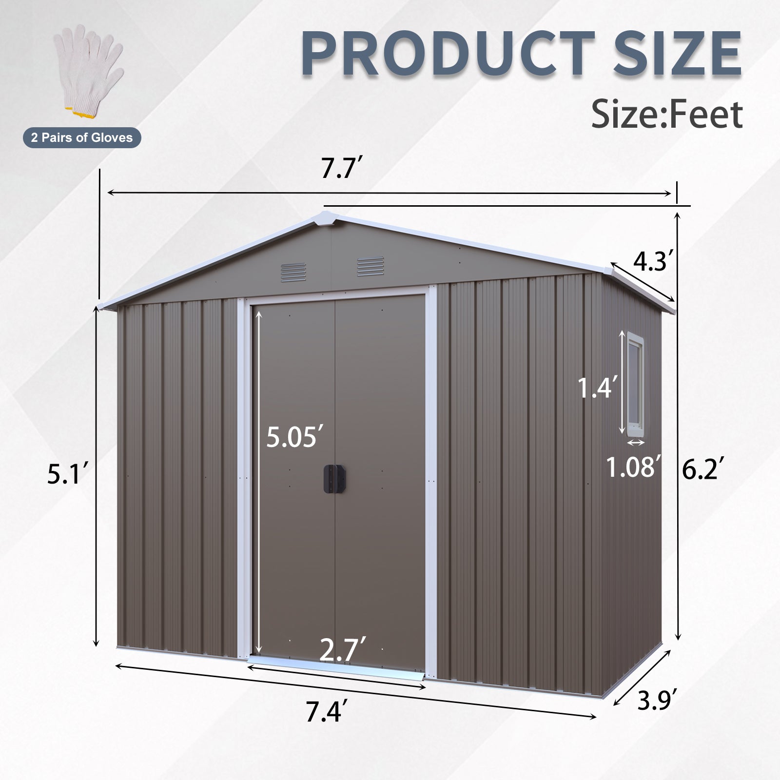 8ft x 4ft Outdoor Metal Storage Shed With window and metal foundation,Gray
