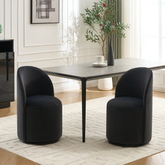 Set Of 1 Upholstered Kitchen & Dining Room Barrel Chair, Mid Century Modern Round Velvet Dining Chair, 360 Degree Swivel Comfy Armless Accent Makeup Vanity Side Chair for Bedroom Living Room