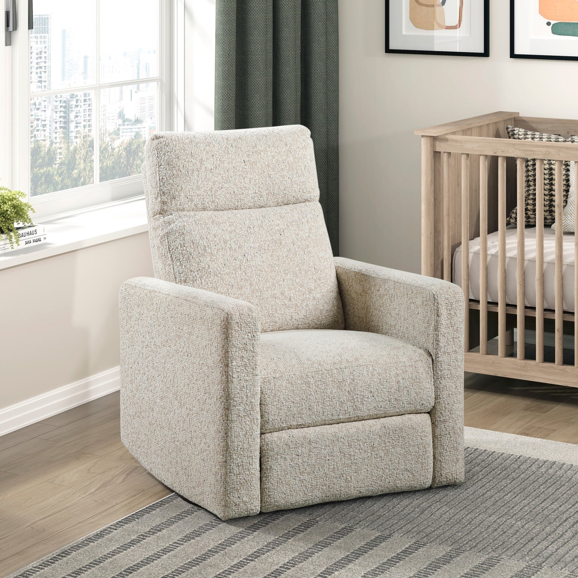 Contemporary Swivel Recliner Chair Comfort Gliding Motion Living Room Furniture 1pc Luxurious Quartz Chenille Fabric Upholstery