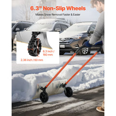 Winter Snow Pusher Shovel with Wheels 24 in Durable Metal Snow Plow for Driveway