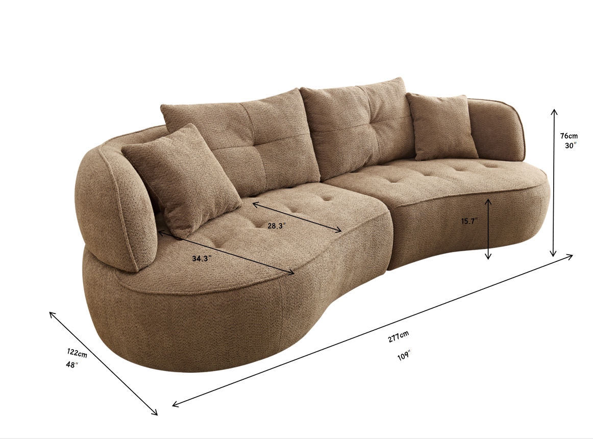 WKS7C Camel color modular sofa, durable fabric fabric, solid wood frame, high density sponge padding, seating for 4 people, suitable for any living space