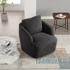 30.3"W Boucle Upholstered Swivel Accent Barrel Chair and Comfy Round Accent Single Sofa Chair, 360 Degree Club Bucket Chair, Lounge Armchair for Living Room Bedroom Nursery. Charcoal