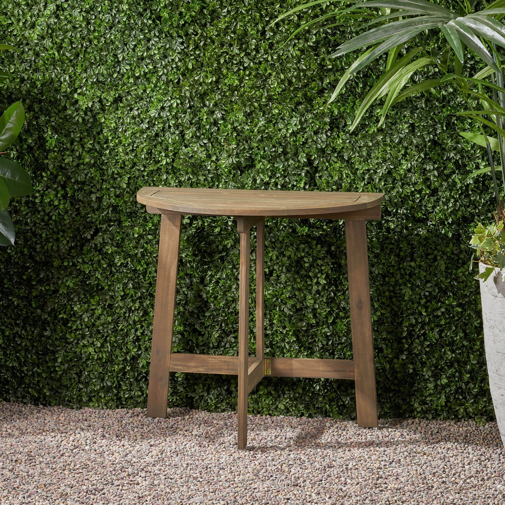 Outdoor Half-Round Folding Acacia Wood Bistro Table, Grey Finish