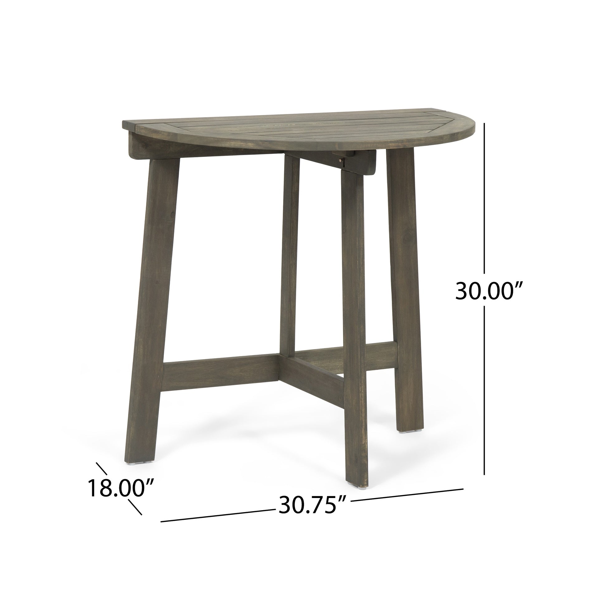 Outdoor 3pc Half-Round Folding Acacia Wood Bistro Set: Weather-Resistant, Space-Saving,Grey