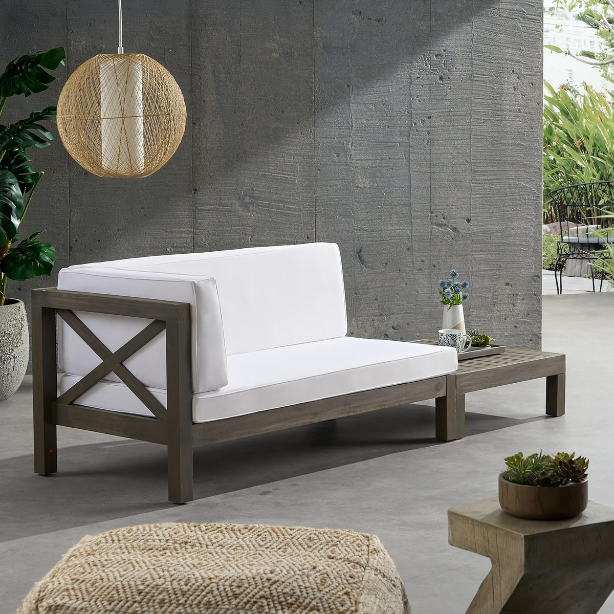 BRAVA X-BACK CORNER BENCH-L WITH COFFEE TABLE , WHITE