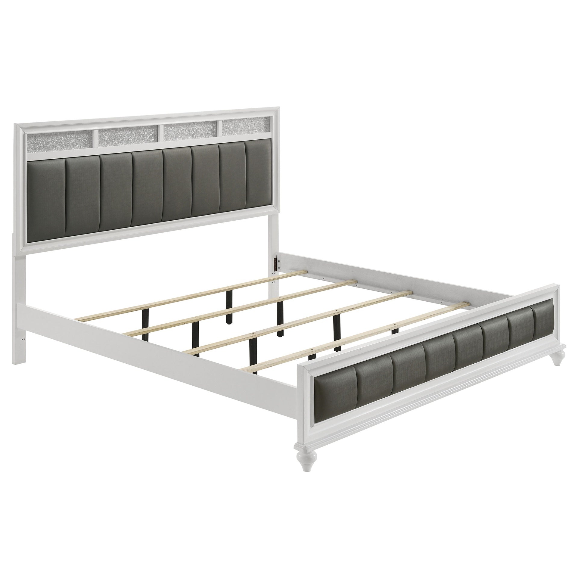 Talia White and Grey Upholstered Eastern King Panel Bed