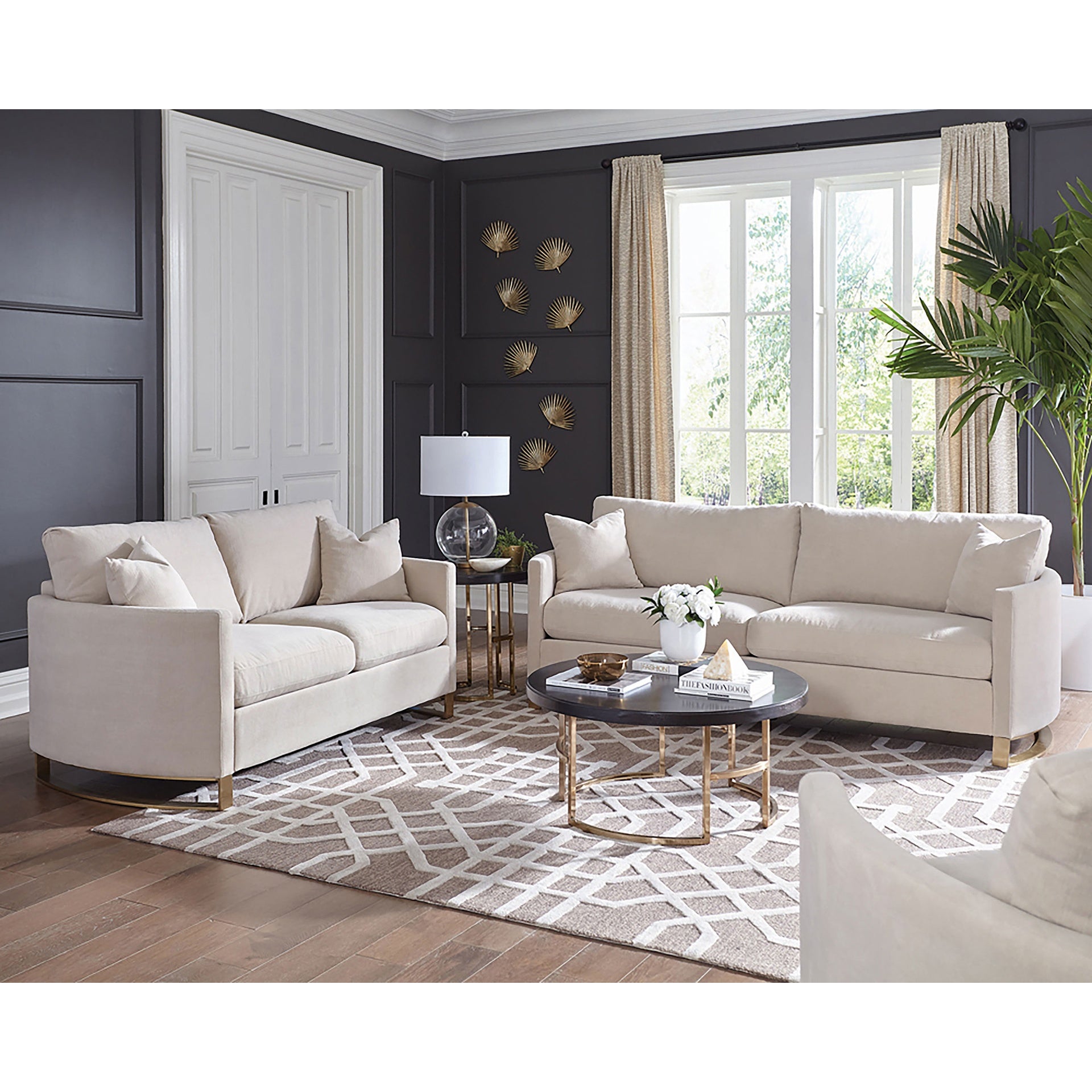 Ulrika Beige 3-piece Track Arms Living Room Set