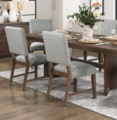 Walnut Finish Modern Dining Set 6pc Table with Self-Storing Extension Leaf Bench 4x Chairs Upholstered Wooden Furniture