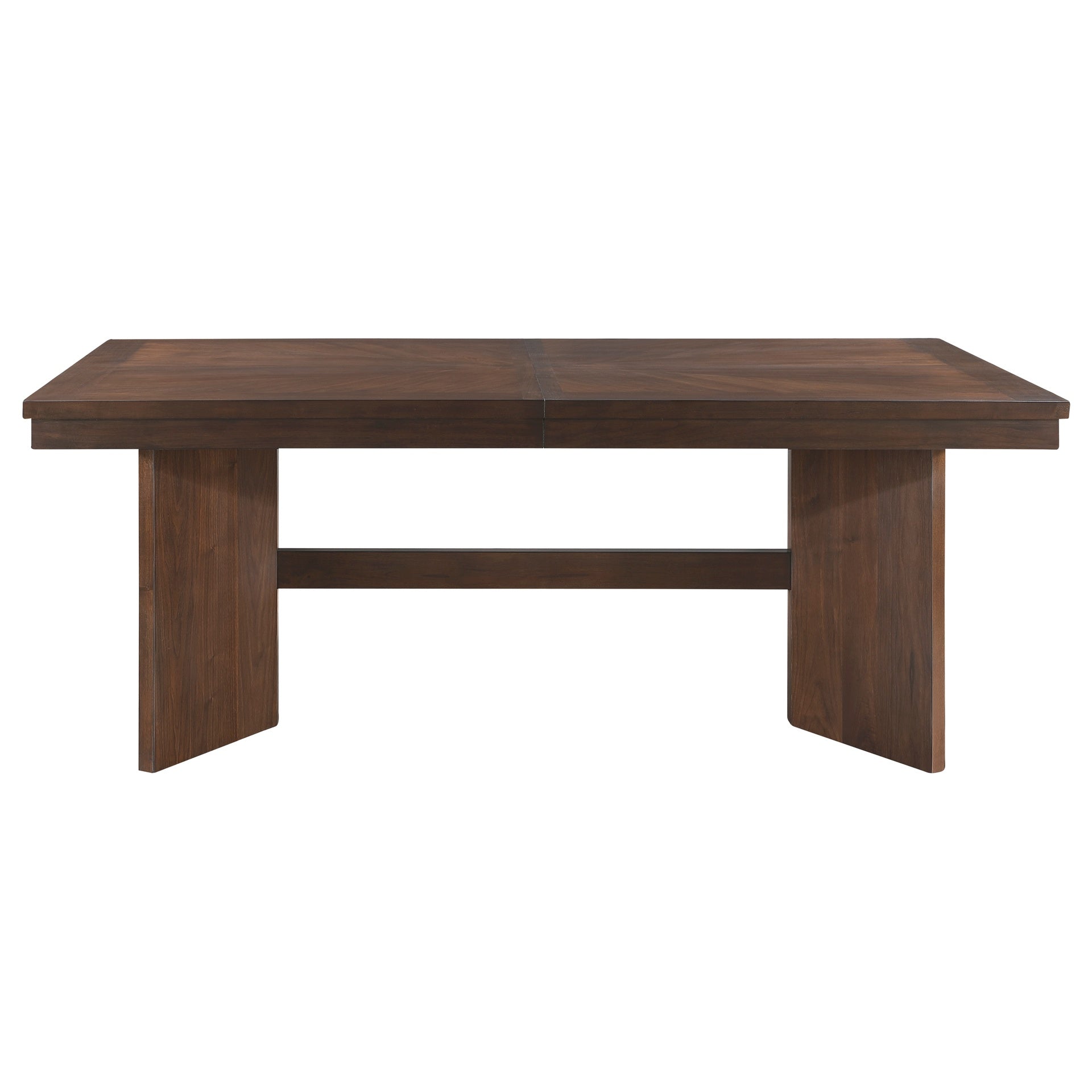 Walnut Finish Modern Dining Set 6pc Table with Self-Storing Extension Leaf Bench 4x Chairs Upholstered Wooden Furniture