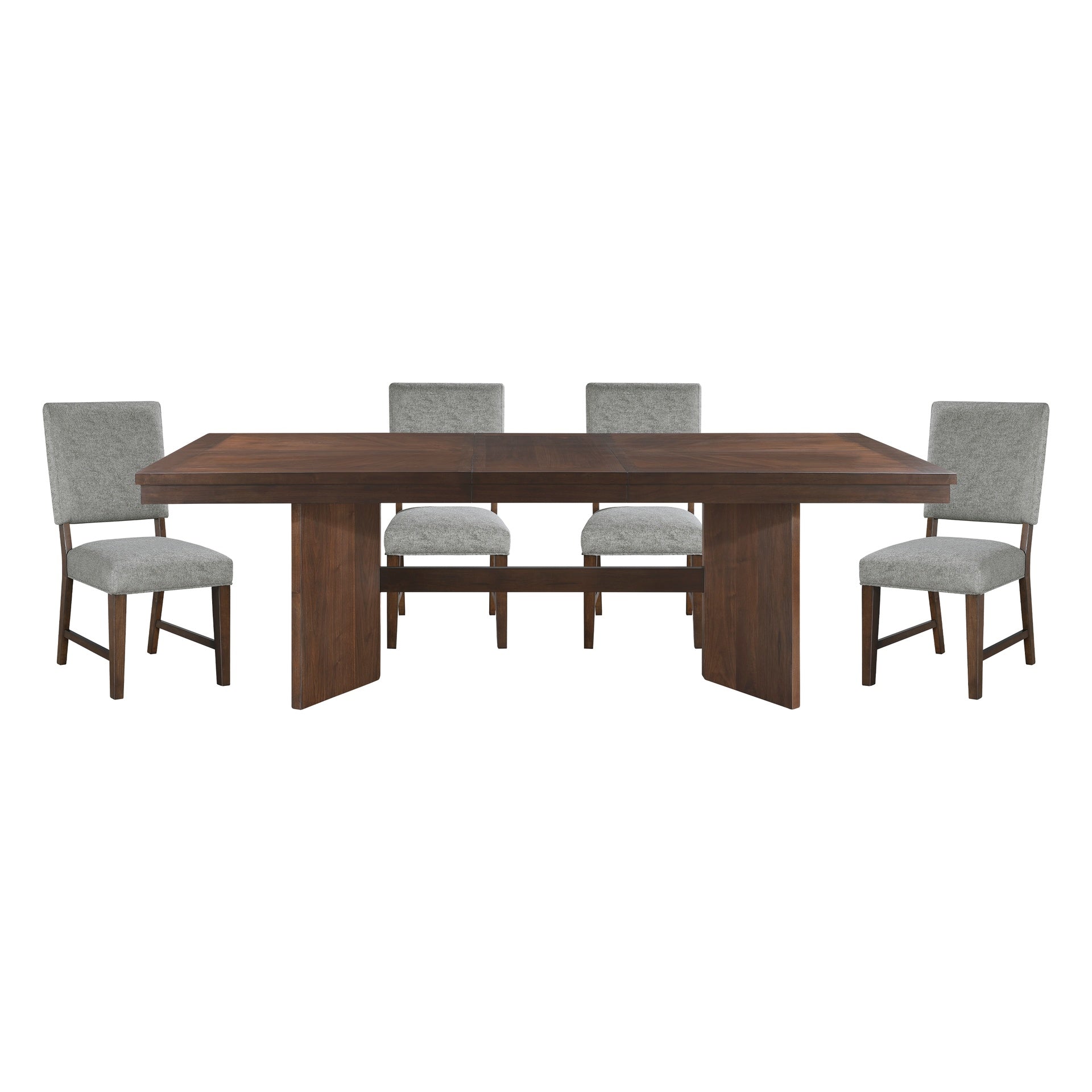 Walnut Finish Modern Dining Set 5pc Table with Self-Storing Extension Leaf and 4 Chairs Upholstered Wooden Furniture