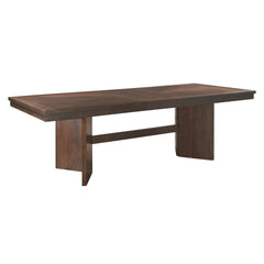 Walnut Finish Wood Dining Table with Self-Storing Extension Leaf 1pc Trestle Base V-Angled Design Modern Dining Furniture