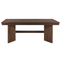 Walnut Finish Wood Dining Table with Self-Storing Extension Leaf 1pc Trestle Base V-Angled Design Modern Dining Furniture