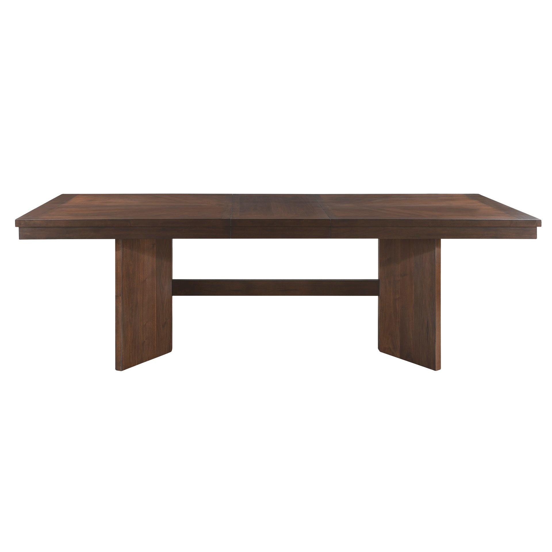 Walnut Finish Wood Dining Table with Self-Storing Extension Leaf 1pc Trestle Base V-Angled Design Modern Dining Furniture