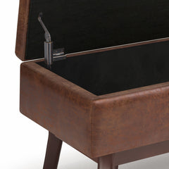 Owen 36 inch Wide Small Rectangular Storage Ottoman in Distressed Saddle Brown Vegan Leather