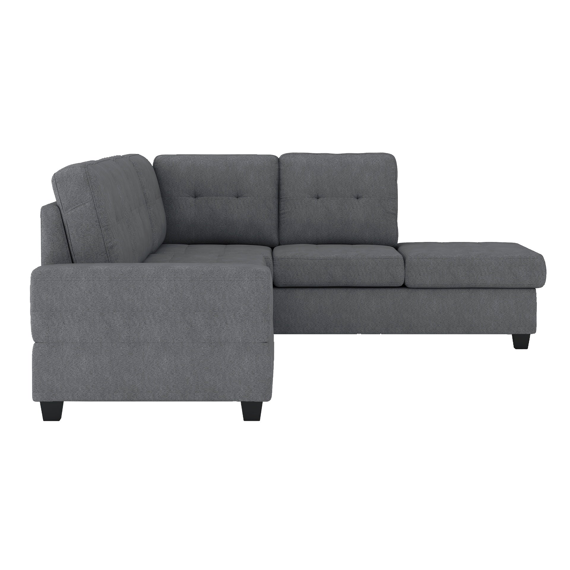 Modern Living Room 2-Piece Sectional Reversible Sofa Chaise Tufted Detail Dark Gray Microfiber Upholstered Drop-Down Cup-holder Solid Wood Frame Furniture