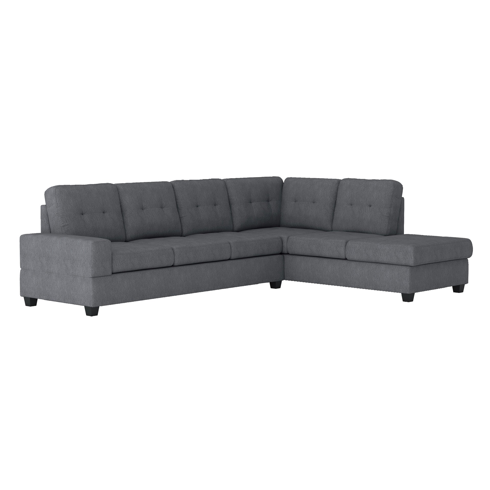 Modern Living Room 2-Piece Sectional Reversible Sofa Chaise Tufted Detail Dark Gray Microfiber Upholstered Drop-Down Cup-holder Solid Wood Frame Furniture