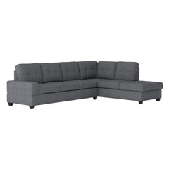 Modern Living Room 2-Piece Sectional Reversible Sofa Chaise Tufted Detail Dark Gray Microfiber Upholstered Drop-Down Cup-holder Solid Wood Frame Furniture