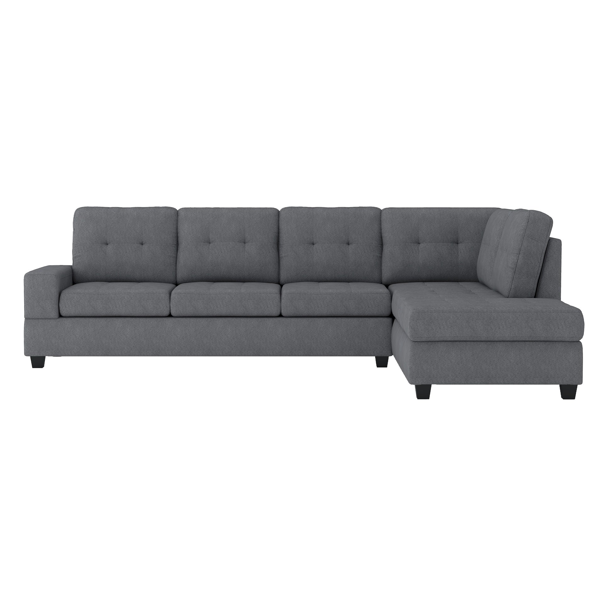 Modern Living Room 2-Piece Sectional Reversible Sofa Chaise Tufted Detail Dark Gray Microfiber Upholstered Drop-Down Cup-holder Solid Wood Frame Furniture