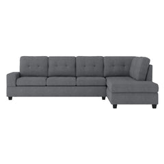 Modern Living Room 2-Piece Sectional Reversible Sofa Chaise Tufted Detail Dark Gray Microfiber Upholstered Drop-Down Cup-holder Solid Wood Frame Furniture