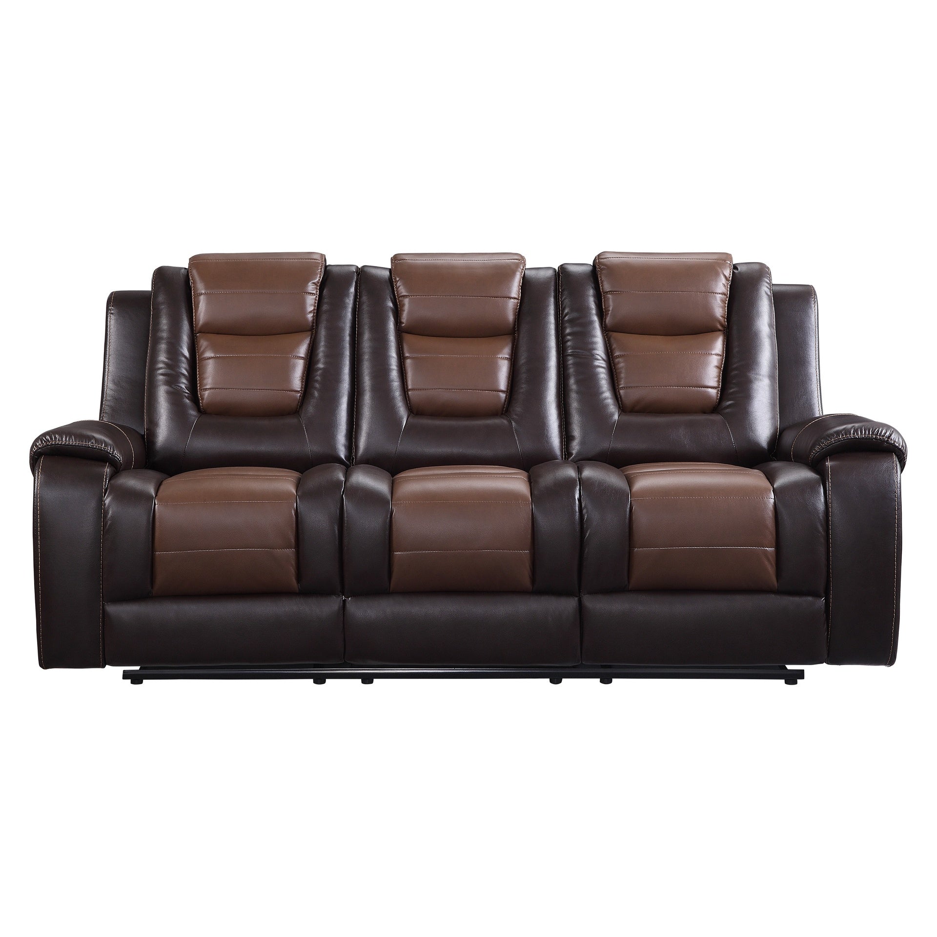 Modern Luxury Sofa Dual Reclining with Center Drop-Down Cup Holders 1pc Formal Living Room Furniture Premium Faux Leather Upholstery Comfortable Two-Tone Brown Finish