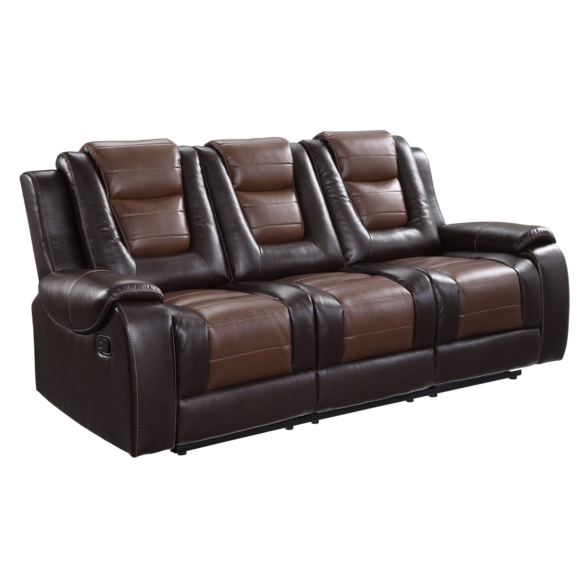 Modern Luxury Sofa Dual Reclining with Center Drop-Down Cup Holders 1pc Formal Living Room Furniture Premium Faux Leather Upholstery Comfortable Two-Tone Brown Finish