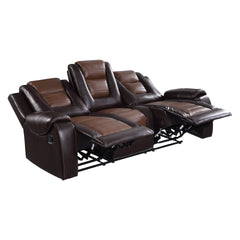 Modern Luxury Sofa Dual Reclining with Center Drop-Down Cup Holders 1pc Formal Living Room Furniture Premium Faux Leather Upholstery Comfortable Two-Tone Brown Finish