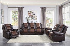 Modern Luxury Living Room Sofa Set 3pc Reclining Sofa Loveseat Glider Reclining Chair Formal Furniture Premium Faux Leather Upholstery Comfortable Two-Tone Brown Finish