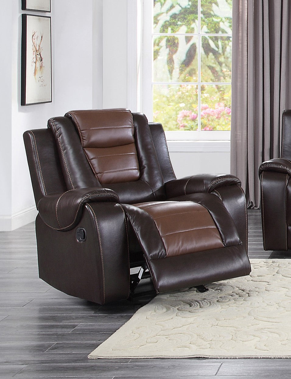 Modern Luxury Living Room Sofa Set 3pc Reclining Sofa Loveseat Glider Reclining Chair Formal Furniture Premium Faux Leather Upholstery Comfortable Two-Tone Brown Finish