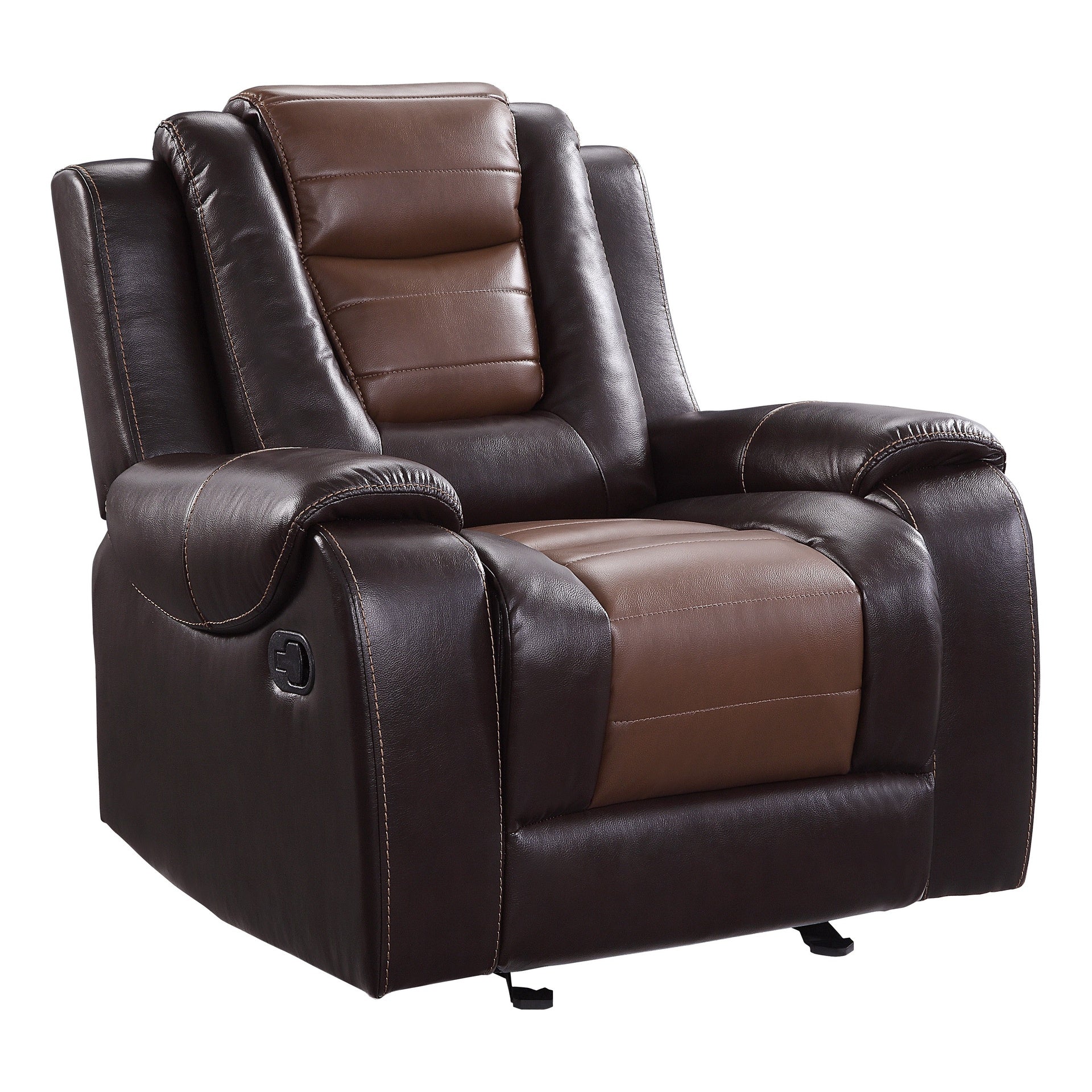 Modern Luxury Chair Glider Reclining 1pc Formal Living Room Furniture Premium Faux Leather Upholstery Comfortable Two-Tone Brown Finish
