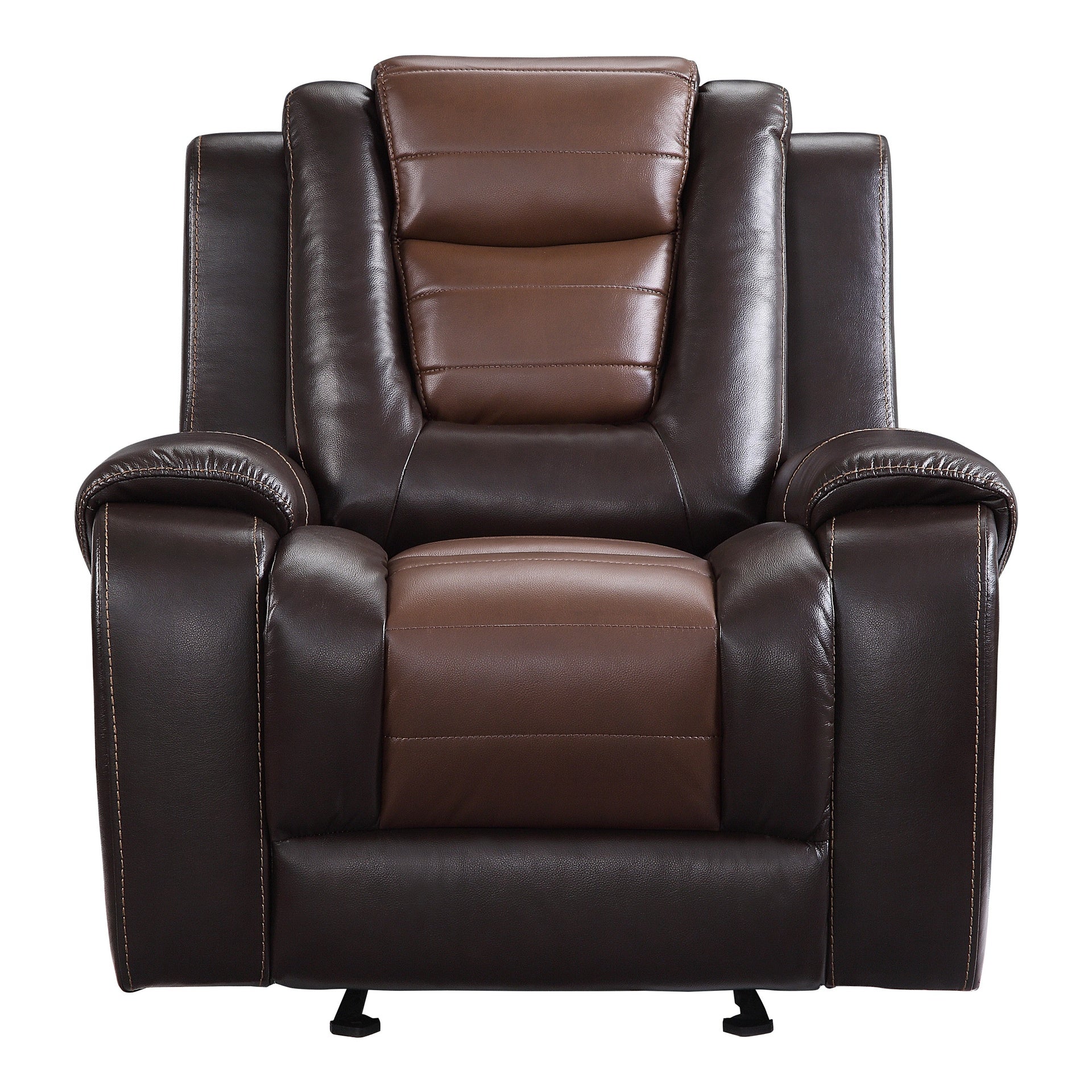 Modern Luxury Chair Glider Reclining 1pc Formal Living Room Furniture Premium Faux Leather Upholstery Comfortable Two-Tone Brown Finish