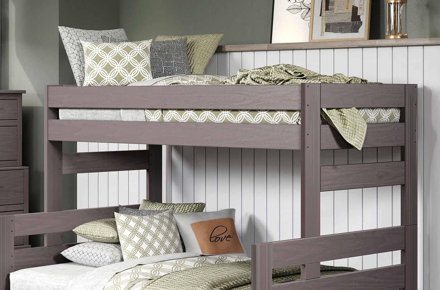 Gray Finish Rustic Bunk Bed Plank Wood Design Ladder And Brazilian Pine