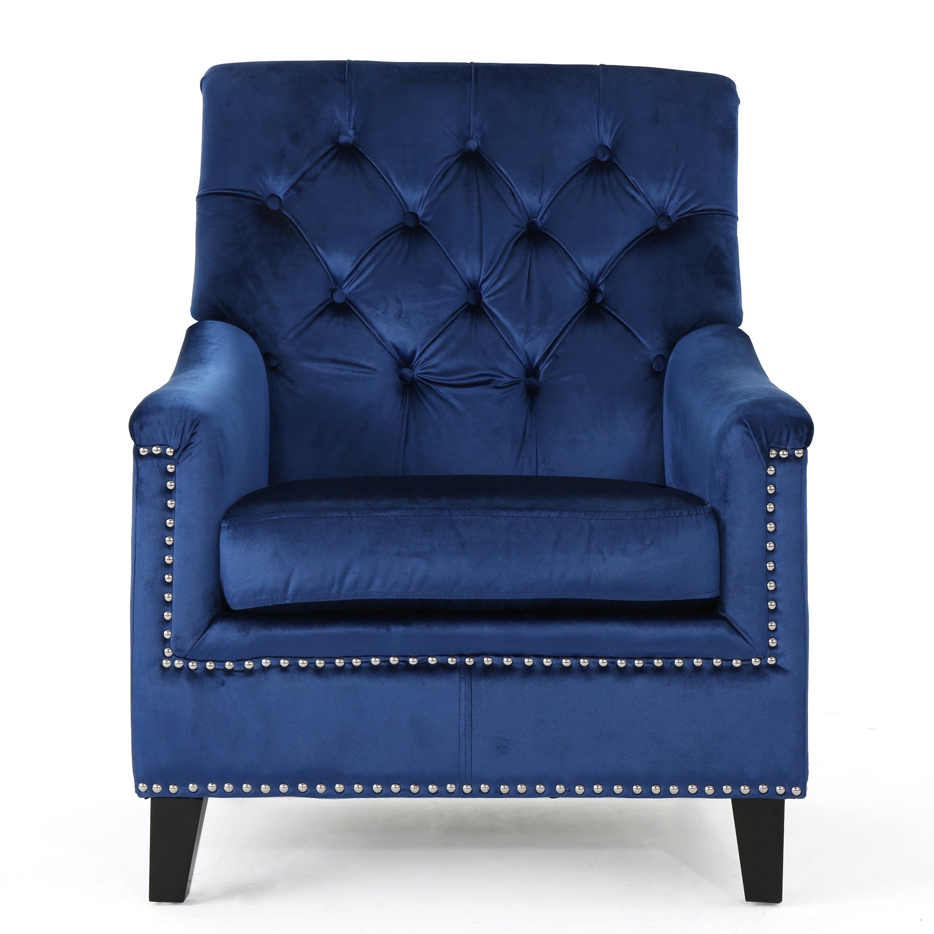 Velvet Tufted Club Chair, Navy Blue