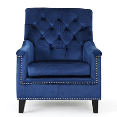 Velvet Tufted Club Chair, Navy Blue