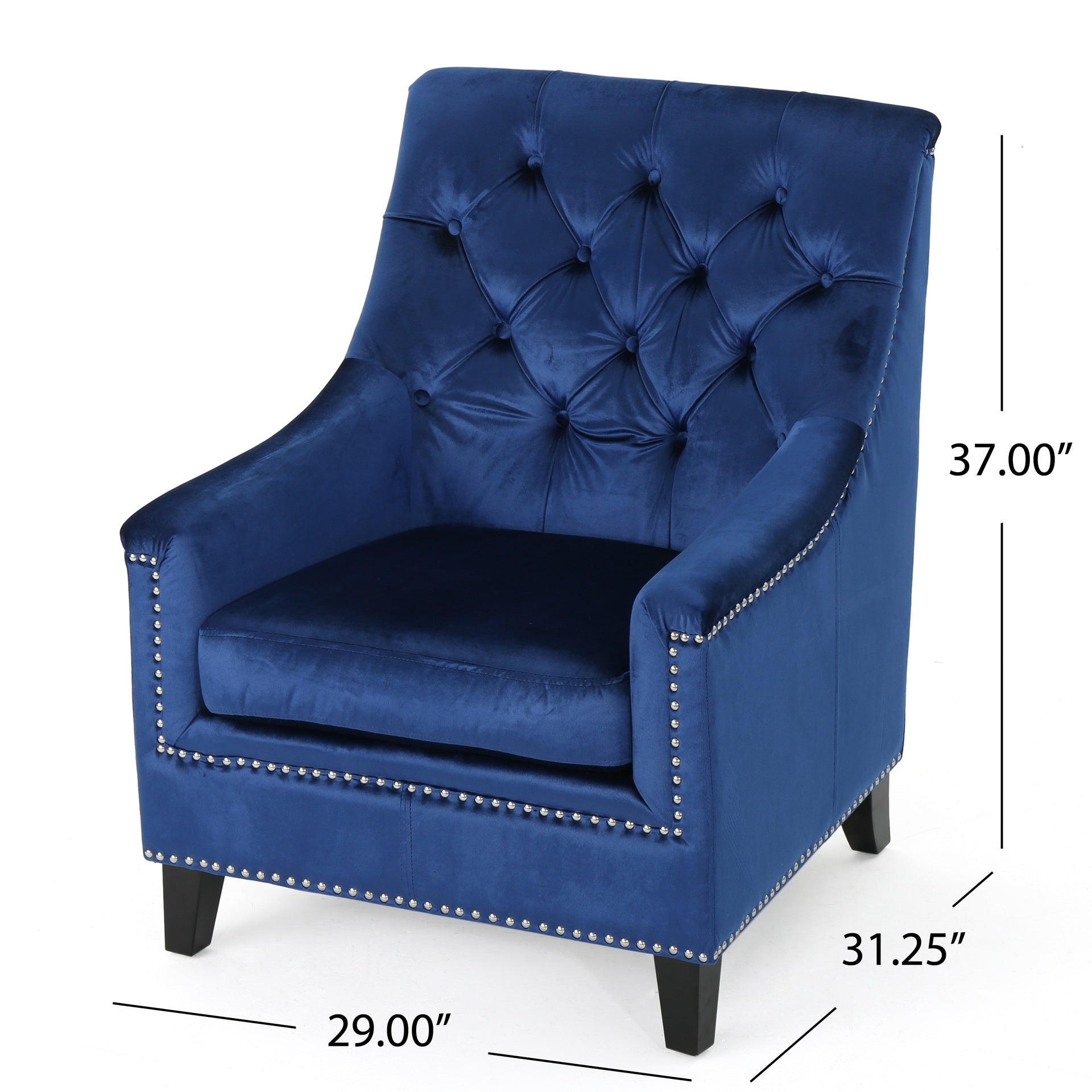 Velvet Tufted Club Chair, Navy Blue