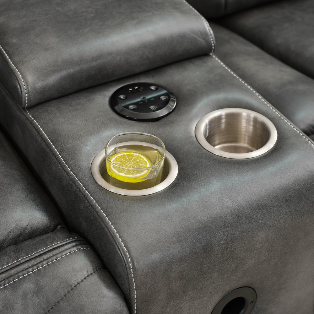 MS Power M073 32 2 Pieces Power Reclining Sofa Sets,Technical leather Power reclining Loveseat Power recliner w/ wireless charger / LED strip for Living Room,Grey