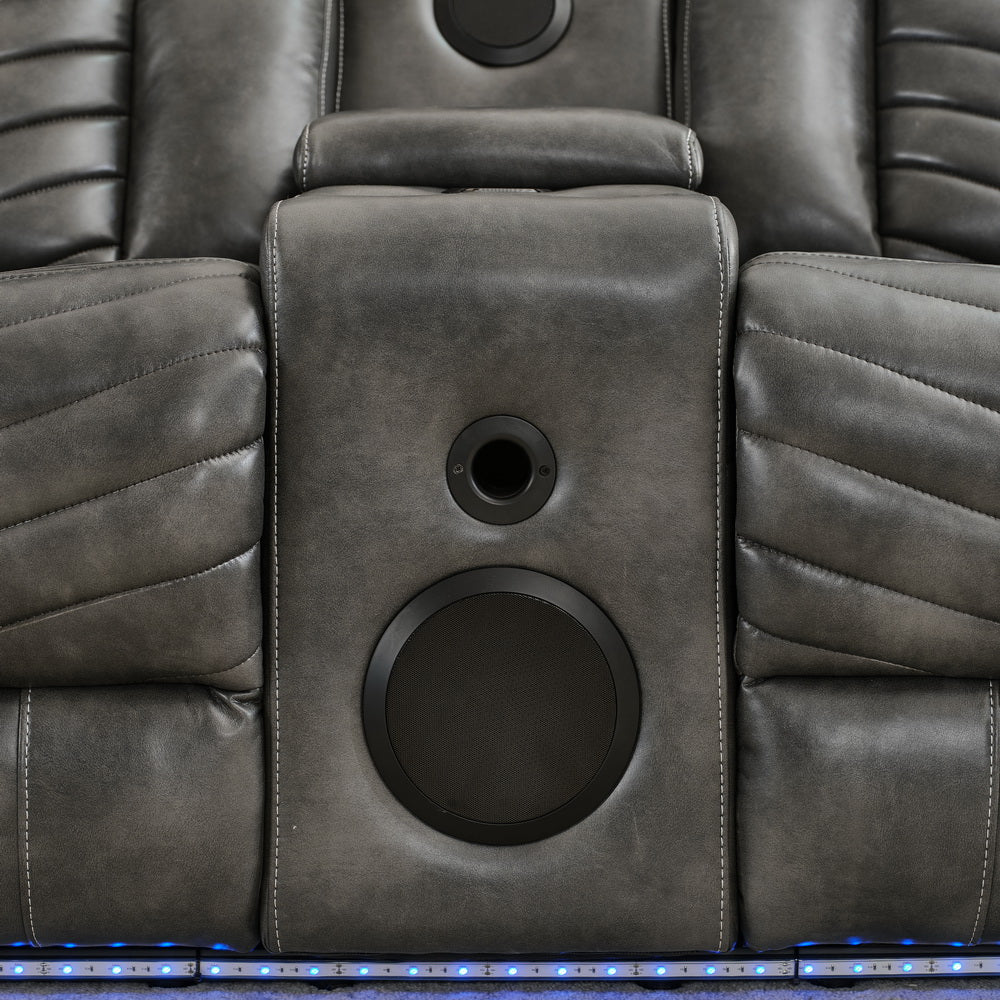 MS Power M073 32 2 Pieces Power Reclining Sofa Sets,Technical leather Power reclining Loveseat Power recliner w/ wireless charger / LED strip for Living Room,Grey