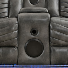 MS Power M073 32 2 Pieces Power Reclining Sofa Sets,Technical leather Power reclining Loveseat Power recliner w/ wireless charger / LED strip for Living Room,Grey