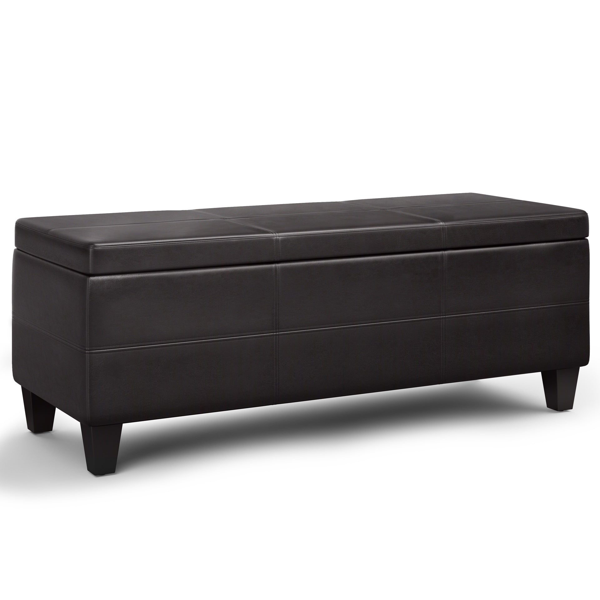 Avalon 44 inch Wide Lift Top Rectangular Storage Ottoman in Tanners Brown Vegan Leather