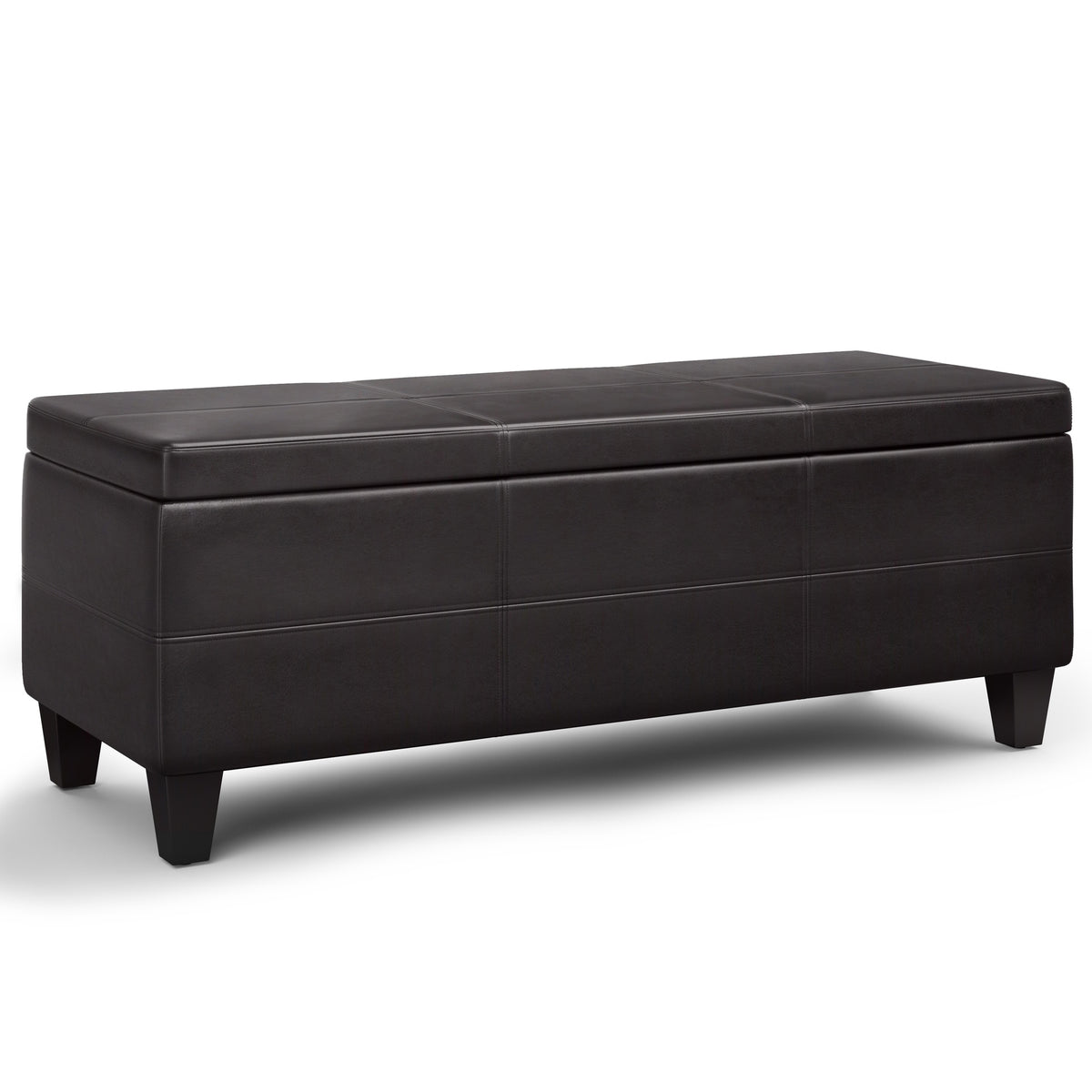 Avalon 44 inch Wide Lift Top Rectangular Storage Ottoman in Tanners Brown Vegan Leather