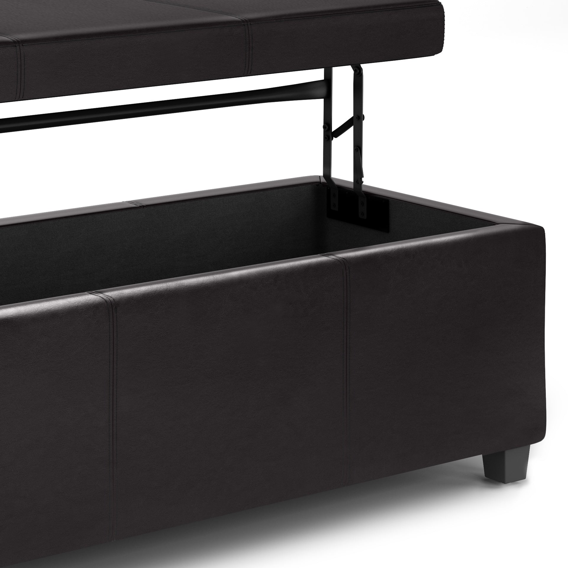 Avalon 44 inch Wide Lift Top Rectangular Storage Ottoman in Tanners Brown Vegan Leather