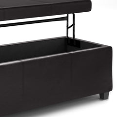 Avalon 44 inch Wide Lift Top Rectangular Storage Ottoman in Tanners Brown Vegan Leather