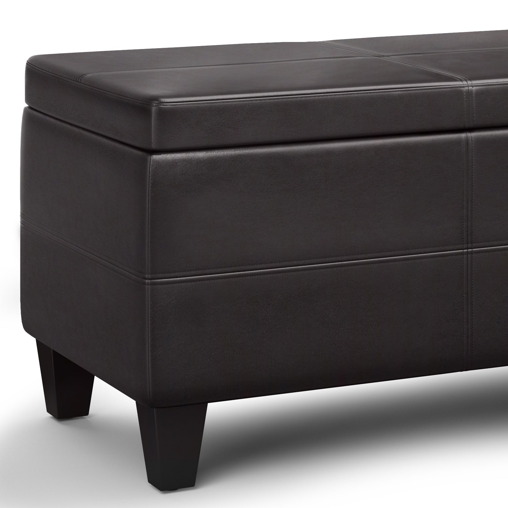 Avalon 44 inch Wide Lift Top Rectangular Storage Ottoman in Tanners Brown Vegan Leather