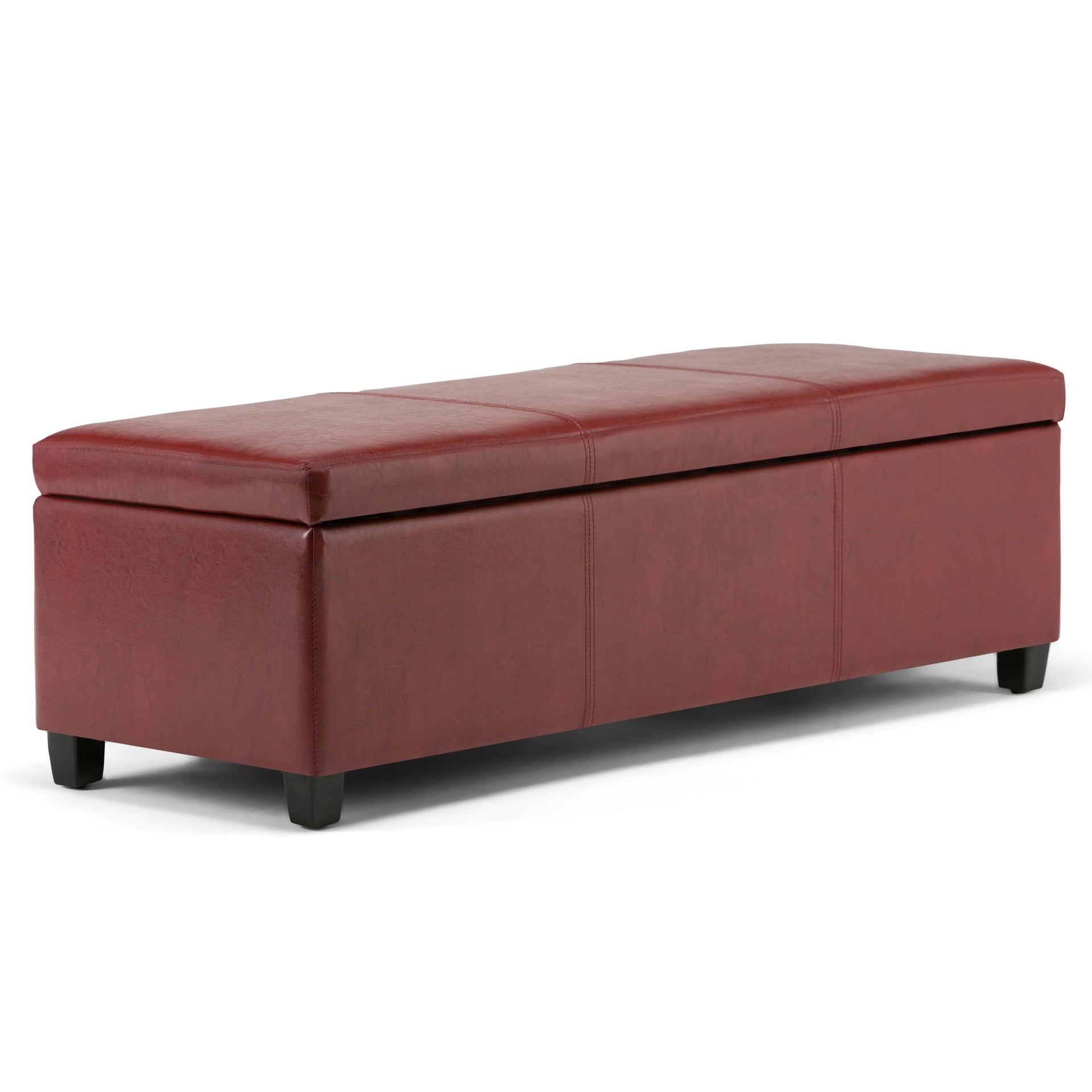Avalon 48 inch Wide Storage Ottoman Bench in Red Vegan Leather