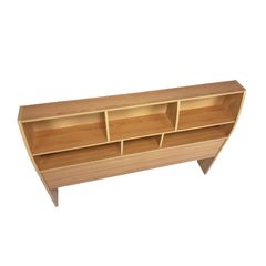 Bookcase headboard Full size free standing with dust panel two shelves with five divided cubbies Beech color