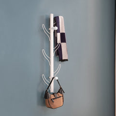 Vertical Eight Hook Coat Rack Wall Mount - White