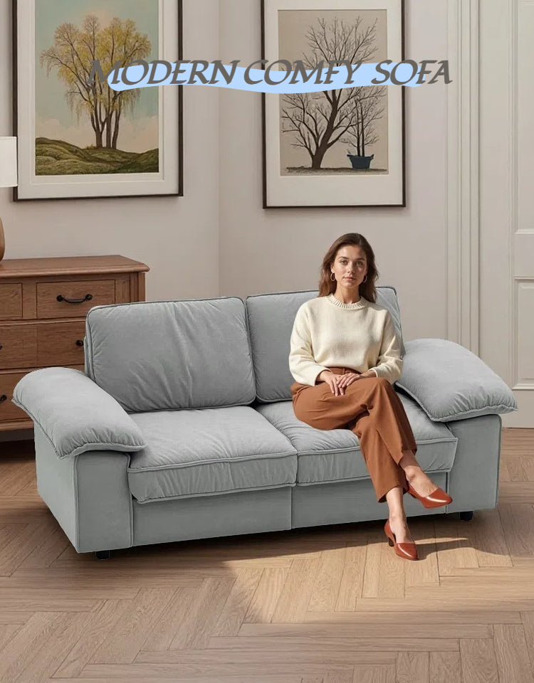 FX-P20M-2S-GY (2.5S SOFA)78.74inch Gray Velvet Compact Sofa with Hidden Storage, 2-Seater Loveseat Space-Saving Couch for Small Apartment and Studio Living