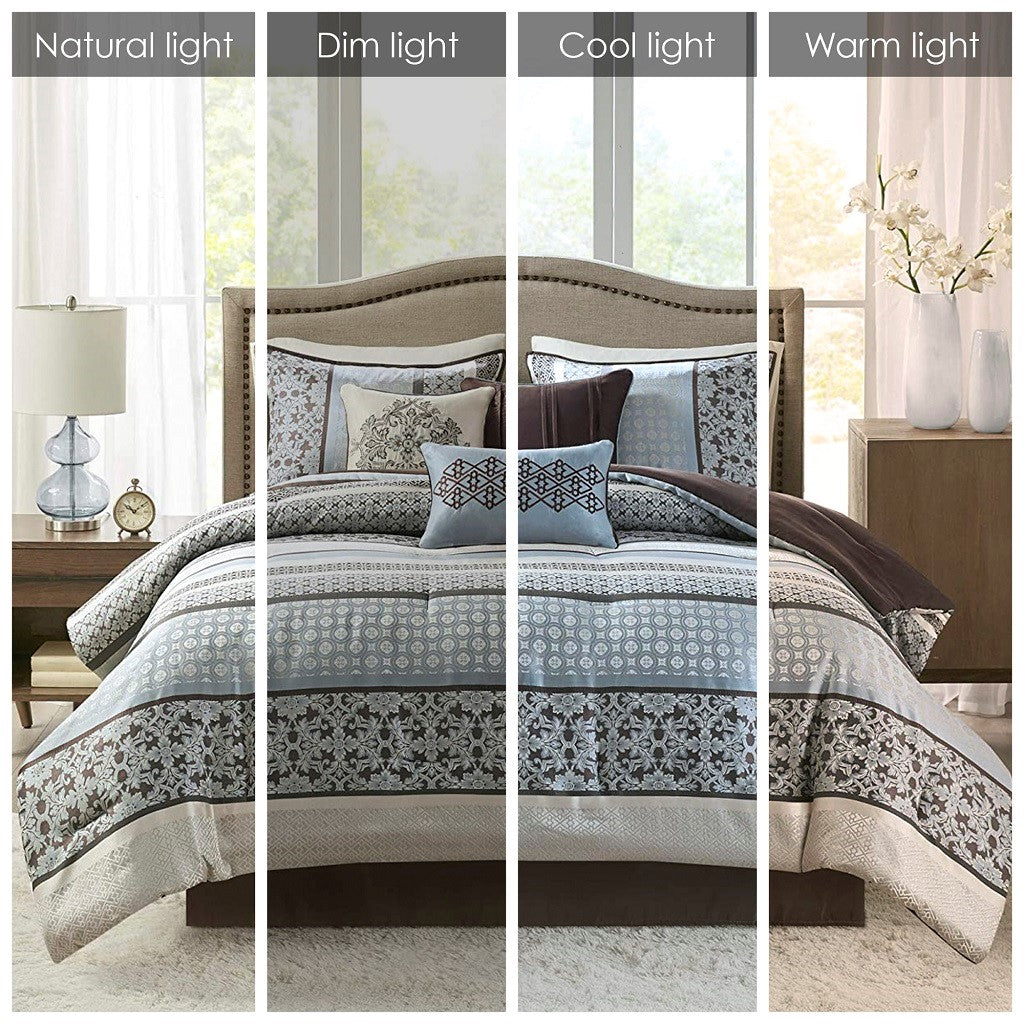 7 Piece Comforter Set Blue Queen
